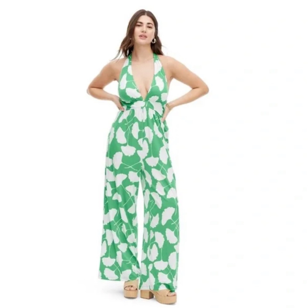 DVF for Target Green Floral Halter Jumpsuit- Size XS